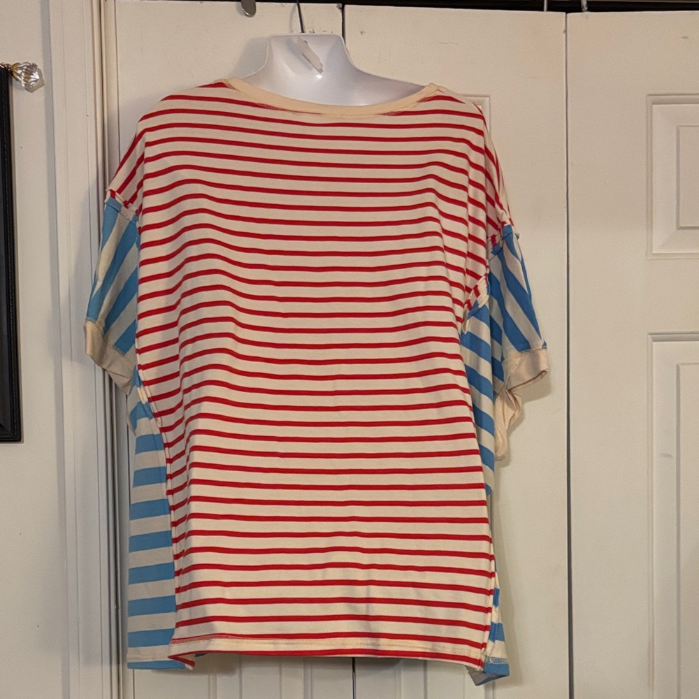 Peach Love California Red and Blue Striped Short Sleeve Tee-NWT - Picture 2 of 6